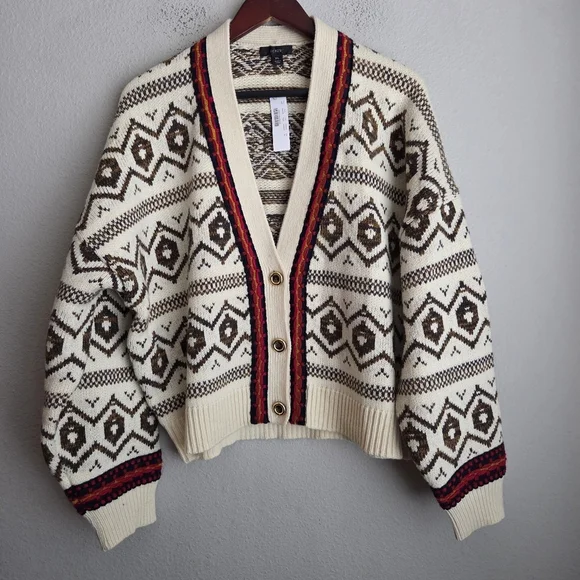 J. Crew Diamond Fair Isle Cardigan Sweater size XL NWT - Picture 1 of 7